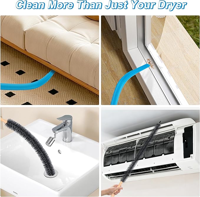 Dryer Vent Cleaner Kit Compatible with Most Vacuum Cleaner, Dryer Lint Brush and Vacuum Hose Attachment with Universal Elastic Connector, Quickly Lint Remover (2)