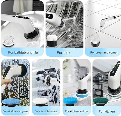 Electric Spin Scrubber for Cleaning Bathroom: Granvell Shower Cleaner Brush with 7 Replaceable Heads & Long Handle, Cordless Power Scrub Tools for Bath Tub Floor Tile