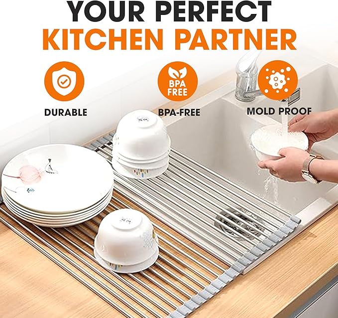 Cheer Collection Dish Drying Rack – Multipurpose Over The Sink Drying Rack Non-Slip Stainless Steel Rack – Heat Resistant and Dishwasher Safe