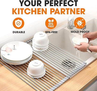 Cheer Collection Dish Drying Rack – Multipurpose Over The Sink Drying Rack Non-Slip Stainless Steel Rack – Heat Resistant and Dishwasher Safe