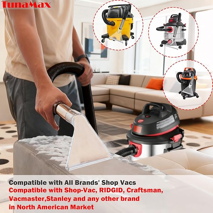 TunaMax Universal Work with All Shop Vacs Clear Extractor Attachment with 1-1/4" & 1-7/8" & 2-1/2" Adapters for Upholstery & Carpet Cleaning & Auto Detailing