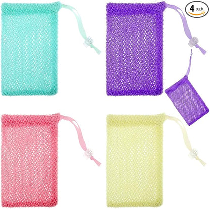 4 Pack Soap Savers for Bar Soap Exfoliating Net Mesh for Shower Holder Mesh Foaming Bag for Bath & Shower (5.5 x 3.5 in, 4 Colors)