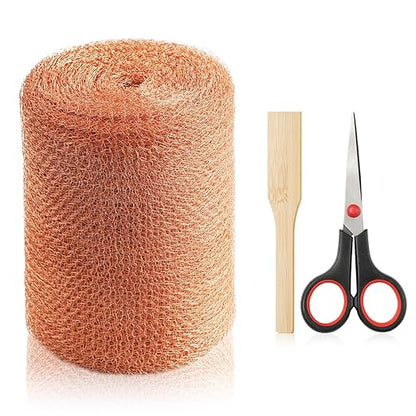 Copper Mesh Rodent Control Kit - 5 in x 105 ft Copper Mesh Roll, Rust Proof Wire Mesh, DIY Mice Defensive Mesh for Pest Bat Bird Snail and Rodent Control
