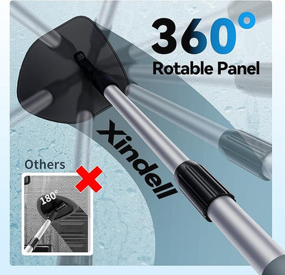 XINDELL Windshield Cleaner Tool, Car Window Cleaning Kit with 4 Reusable Microfiber Pads, Extendable Handle & 360° Rotating Head, Safety Hammer, Streak-Free Auto Glass Wiper for Car Truck SUV RV