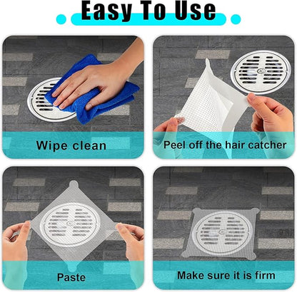 Chengu 50 Pcs 5.7 Inch Disposable Hair Catcher Shower Drain Stickers Square Mesh Shower Drain Catcher Cover Stickers Bathtub Stopper Decals with 5 mm Holes for Bathroom Kitchen Sink Filter Accessories