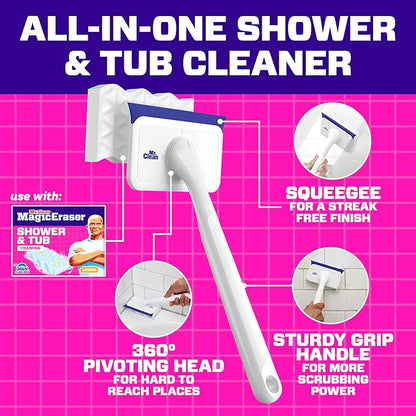 Mr. Clean Magic Eraser Shower & Tub Scrubber, Bathroom Cleaner, All in One Bathroom Cleaner, Lemon Starter Kit, 1 Scrubber & 2 Foaming Magic Erasers (Pack of 8)