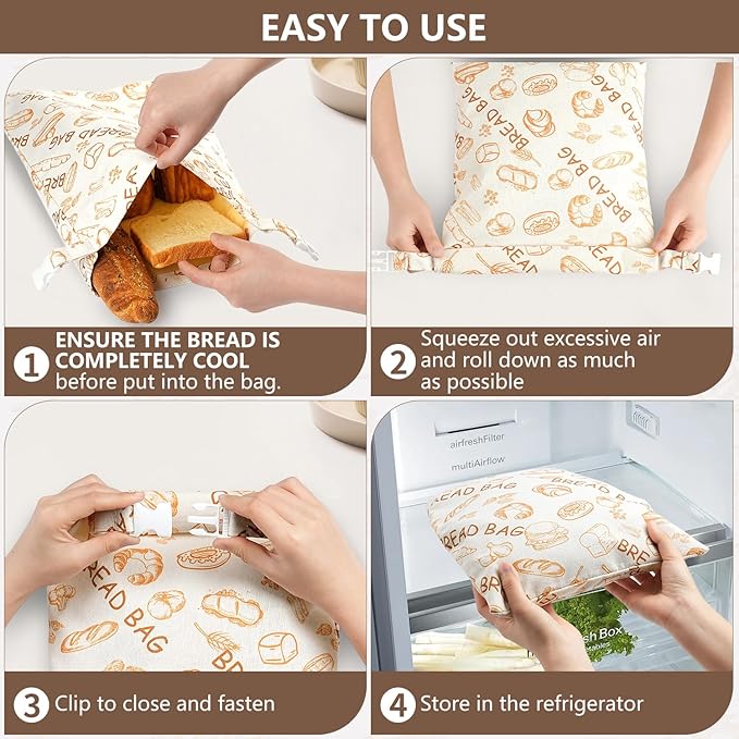 Reusable Beeswax Bread Bags(2 Pack), Beeswax Bags for Sourdough/Homemade Bread, Natural Cotton Bees Wax Bag, Fresh and Refrigerable, New Upgrade Food Storage Bag, Large Capacity and Portable