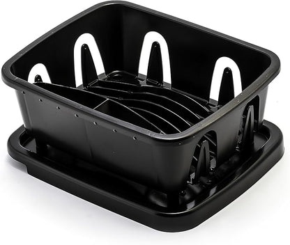 Camco RV Mini Dish Drainer & Tray - Features a Sloped Drain Tray Design, Heavy-Duty Construction - Ideal for Small Spaces, Apartments, Boats, and More -9.5"L x 11.7"W x 4.75"H - Black (43512)