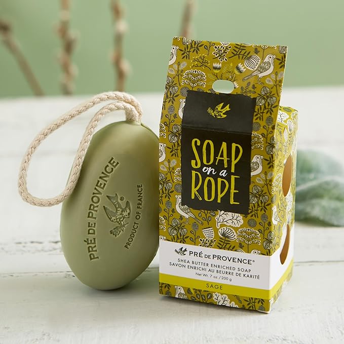 Pre de Provence Soap on a Rope Shea Butter Enriched French Bar Soap, 200g, Sage