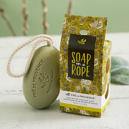 Pre de Provence Soap on a Rope Shea Butter Enriched French Bar Soap, 200g, Sage