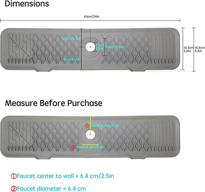 Silicone Faucet Mat for Kitchen Sink, Draining Mat Water Splash Guard for Kitchen & Bathroom (Gray, 24"x5.6")
