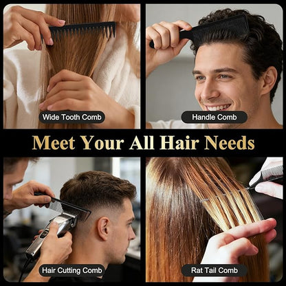 16 PCS Professional Barber Comb & Brush Set - Barber Accessories with 10oz (300ml) Continuous Spray Bottle, Carbon Fiber Rat Tail Comb, Neck Duster for Men, Women, Salon & Home