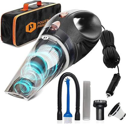 THISWORX Car Vacuum Cleaner - Portable, High Power, Handheld Vacuums w/ 3 Attachments, 16 Ft Cord & Bag - 12v, Auto Accessories Kit for Interior Detailing - Black
