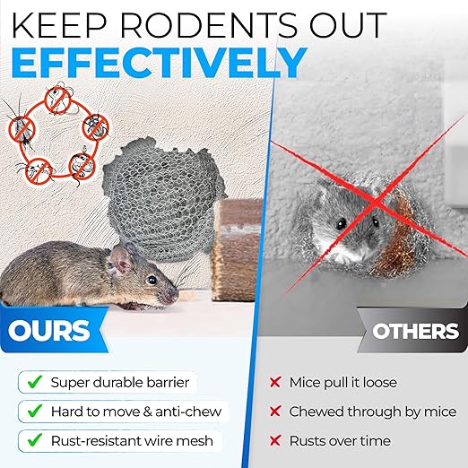 [Upgrade 2-in-1] Steel Wool Mice Control Kit with Stainless Double-Layer Mesh, 3PCS 3.2"x7.5FT Steel Wool & 1PCS 5"x15FT Wire Mesh with Gloves, Scissors, Gap Blocker Mouse Hole Filler for House Garage