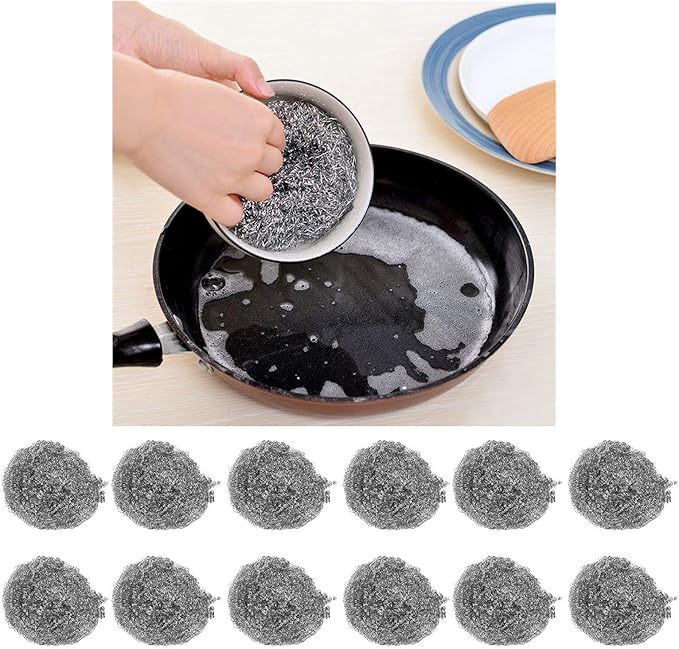 30PCS Stainless Steel Scrubbers, Cleaning Ball Scouring Pads for Kitchen Cookware, Heavy Duty Steel Wire Cleaning Balls for Pots Pans Dishes Tiles Ovens Sinks, Durable Rustproof Ki