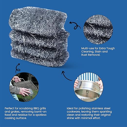 Steel Wool Grade # 4 - Super Coarse Grade - 16 Pads Multi-use for Extra Tough Cleaning, Stain and Rust Removal, Multi-Purpose (#4-16 Pads)