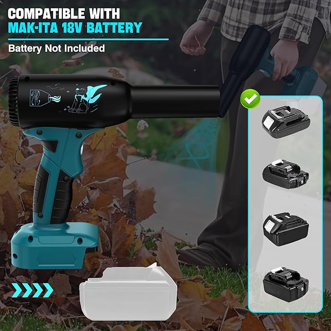 Cordless Leaf Blower for Makita 18V Battery, Electric Leaf Blower with 90000RPM 3-Speed Mode, Handle Electric Blower for Blowing Leaves, Car Seats, Yard, Cleaning Keyboards (Tool Only)