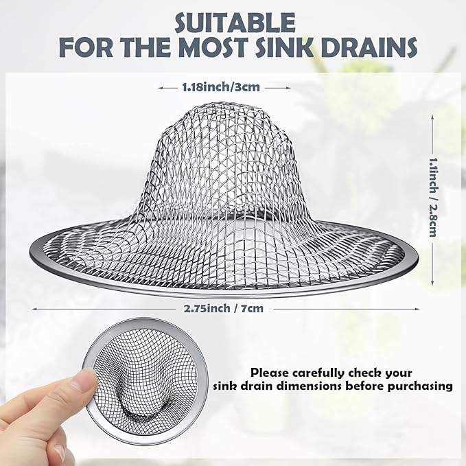 Shimeyao 100 Pcs 2.75 Mesh Sink Strainers Stainless Steel Drain Strainer Mesh Shower Drain Hair Catchers for Bathroom Kitchen for Lavatory Balcony Laundry Mop Pool RV Sink
