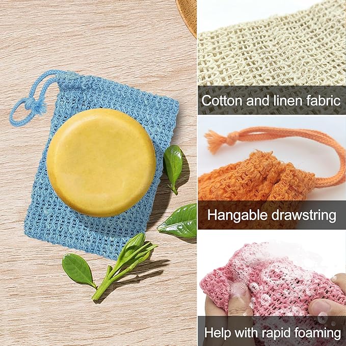 6PCS Sisal Soap Bags, Pouch Soap Saver for Foaming and Drying, Hangable Exfoliating Soaps Pouch with Drawstring for Shower Bath (3.5''x5.5'', Red, Yellow, Orange, Blue, Brown, Beige)