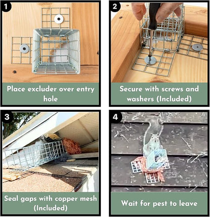 Excluder One Way Squirrel and Rodent Trap - Control Mice, Rats, Bats, Squirrels and More - Fine Copper Mesh Wool Included To Seal Hole- Better than Steel Wool - Good for Attic Door (3 x 3 Opening)