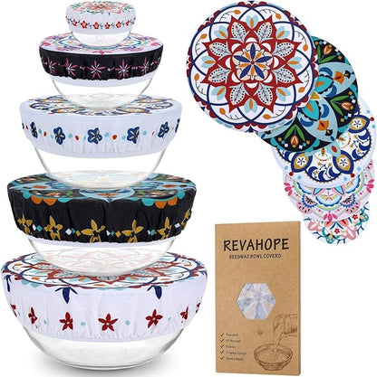 5-Size Reusable Beeswax Bowl Covers for Bread Proofing, Cotton Cloth Flexible Beeswax Wraps for Food Storage(Pentagonal Floral)