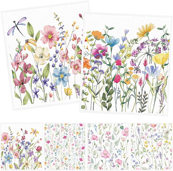 Swedish Dishcloths for Kitchen, 6PCS Wildflower Cellulose Sponge Reusable Paper Towels Washable, Flower Absorbent Fast Drying Swedish Dish Cloth for Home Cleaning