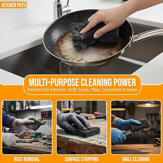 Harrier Hardware 6-Pack Heavy Duty Scouring Pads, 6x4 Inch Thick Black Scrub Pads for Pots Pans, Kitchen Cleaning, Stripping, Scrubbing Grills & More