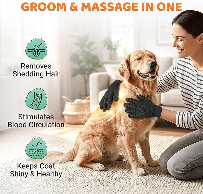 Pet Hair Remover Roller with 2 Grooming Gloves – Reusable Lint Remover for Dogs and Cats (Orange)