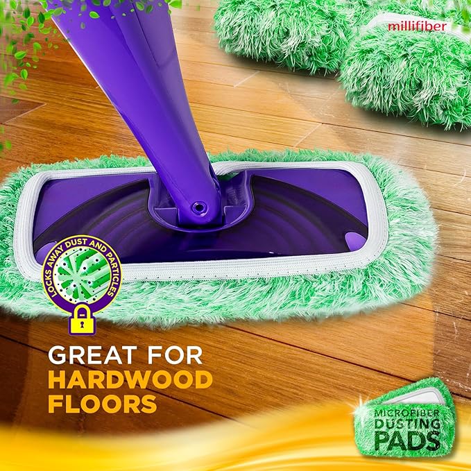 Millifiber Floor Duster Refill Compatible with Swiffer WetJet (2 Pack) - Microfiber Mop Pads for Dusting Cloths - Reusable Replacements Mop Pads