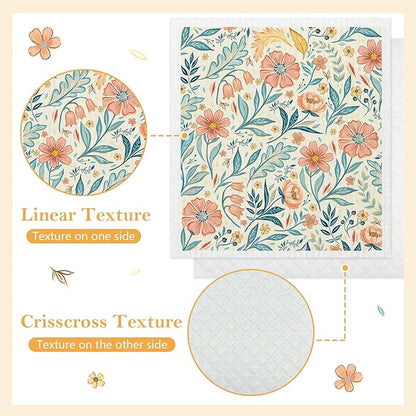 5 Pack Mixed Vintage Floral Swedish Kitchen Dishcloths Dish Towel, Dish Towels for Kitchen, Swedish Dishcloth Colorful Flower, Paper Towels Reusable, Dish Cloth Towel Cleaning Wipe for Home