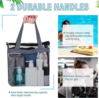 12 Pcs Mesh Shower Caddy Portable 12.2 x 10.24 In Large Gym Shower Bag Bulk with Zipper Quick Dry Shower Bag Hanging Toiletry and Bath Organizer for Swimming Camping Travel College Dorm Beach Sports