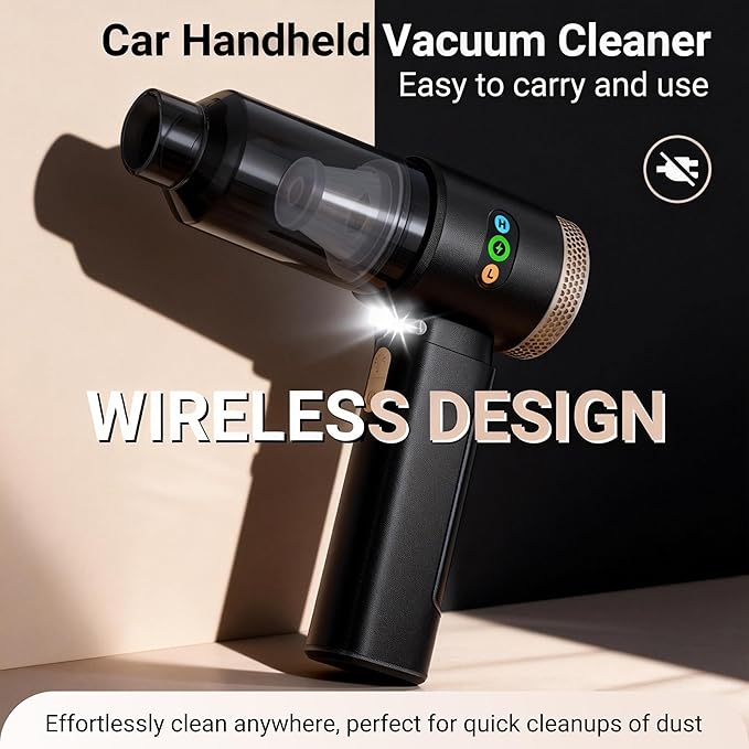 Portable Car Vacuum Cordless 18000PA High Power Handheld Vacuum Cleaner for Car, Mini Cordless Rechargeable Vacuum for Car Interior, Truck, Desktop, Home, Ultimate Car Accessories Tech Gift for Men