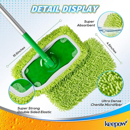 KEEPOW Reusable Mop Pads Compatible with Swiffer Sweeper Mop, Microfiber Dry Sweeping Cloths, Washable Wet Pads Refills Mopping Cloth Refills for Hardwood Floor Cleaning, 4 Pack