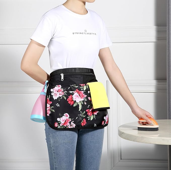 Bafelia Small Size Cleaning Caddy Apron for Women with 5 Pockets, Professional Waterproof Cleaning Supplies for Housekeepers