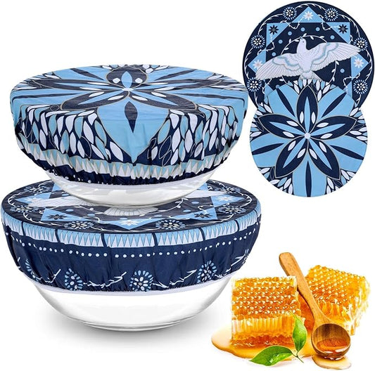 2 Large Reusable Beeswax Bowl Covers for Bread Proofing, 10/12 Inch Elastic Beeswax Wraps Cotton Cloth Sourdough Bowl Covers for Proofing Baskets, Mixer Bowls, Food Storage Containers
