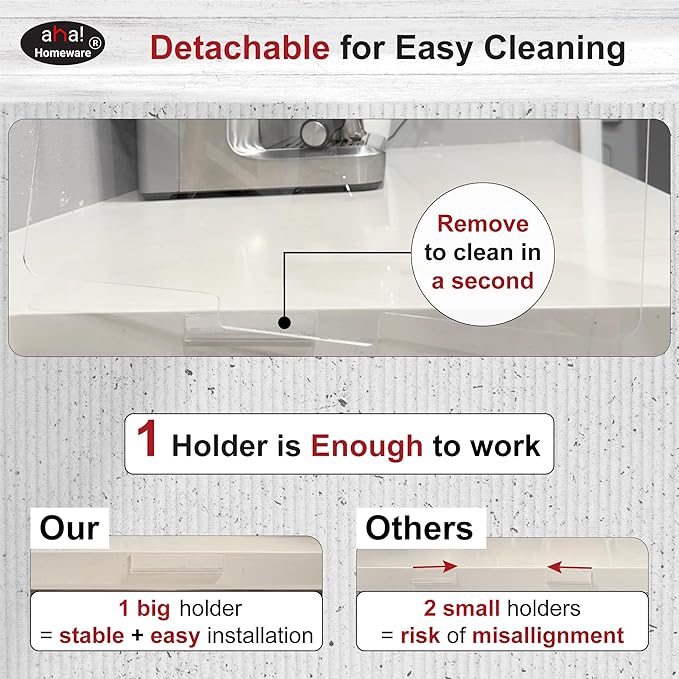 Sink Water Splash Guard Clear : AHA HOMEWARE (b - With Holder) - Keeps the Side of Your Sink Dry & Clean - Suction Cup Free Water Splash Guard for Sink - - Sink Backsplash Guard
