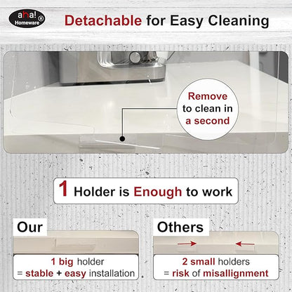 Sink Water Splash Guard Clear : AHA HOMEWARE (b - With Holder) - Keeps the Side of Your Sink Dry & Clean - Suction Cup Free Water Splash Guard for Sink - - Sink Backsplash Guard