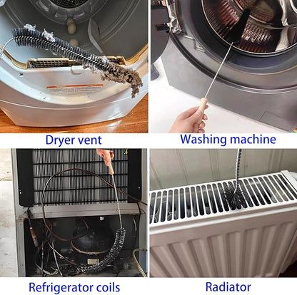 Dryer Vent Cleaner Kit, 3-Size Flexible Dryer Vent Brush Set with 2 Crevice Brushes, 17" 28" 47" Lint Trap Cleaning Tool for Dryer Vents, Refrigerator Coils, Radiator & Home Cleaning Essentials