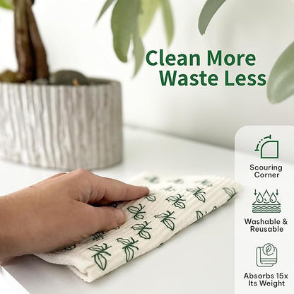 Swedish Dishcloths with Scouring Corner (4 Pack) – Reusable Paper Towel Alternative | Machine Washable Cellulose Sponge Cloths | Eco-Friendly, Biodegradable Kitchen Cleaning Cloths | OEKO-TEX Cert