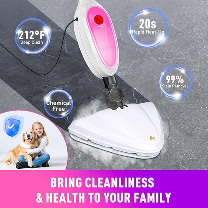 Steam Mop & Detachable Handheld Steamer 2-in-1 Design, 20s Fast Heat-Up, 16FT Power Cord, 10-in-1 Multi-Purpose Steam Cleaner for Hardwood Floors/Carpet/Tile/Grout/Window/Stove for Deep Home Cleaning