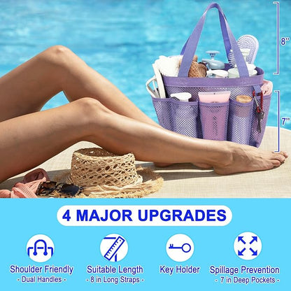 Fammart Mesh Shower Caddy Portable for College Dorm Room Essentials, 8-Pocket Large Shower Basket Tote Bag with 2 Handles for Toiletry, Bathroom, Beach, Camp, Gym