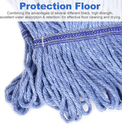 4 Pack Commercial Mop Head Replacement, Heavy Duty Mop Head Commercial Replacement for General and Floor Cleaning, Wet Industrial Blue Cotton Looped End String Head Refill (Blue)