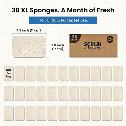 Scrub & Throw XL Loofah Scrub Sponge, Natural, Plastic-Free, Non-Scratch, for Kitchen, Dishes, Pots and Cleaning, Plant-Based, Plastic-Free, Eco-Friendly, Biodegradable, 30 Pack