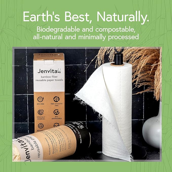 Bamboo Paper Towels Reusable | Absorbent, Heavy Duty & Washable | Organic Paper Towel | FSC Certified | 100% Rayon Derived From Bamboo | Unpaper Towel Alternative | 20 Sheets, 12"x11 | 6 Rolls