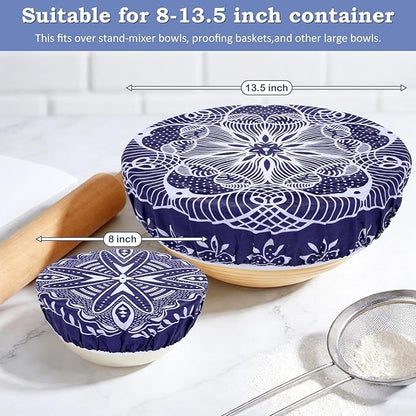 2 Large Reusable Beeswax Bowl Covers for Bread Proofing, 10/12 Inch Elastic Beeswax Wraps Cotton Cloth Sourdough Bowl Covers for Proofing Baskets, Mixer Bowls, Food Storage Containers