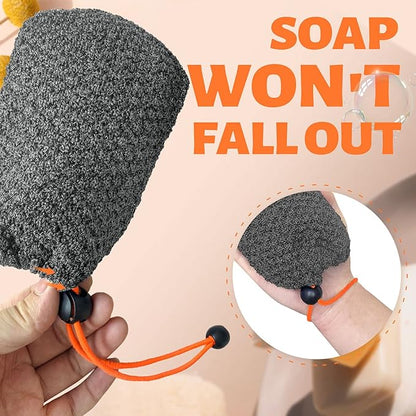 MIG4U Exfoliating Soap Bag for Shower 2 Pieces - Bar Soap Saver Pouch, Bamboo Body Scrubber Exfoliator Pocket in Travel Bathing, Grey, Double Layer