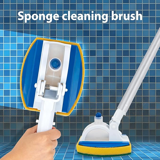 KGC Handheld Pool Scrub Brush with a Replacement Sponge, Pool Must Have Scouring Sponge Pad - Non-Scratch Cleaner for Pool Tile Grout, Vinyl Liners, Spas, Hot Tubs, Kitchen & Bathroom Tub Shower