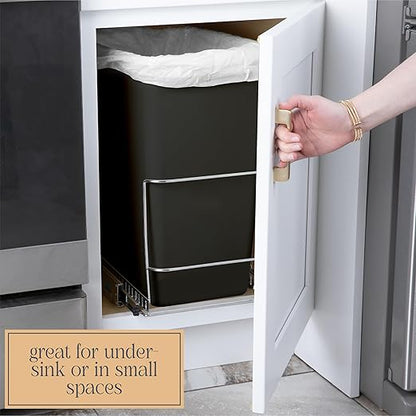 HOLDN’ STORAGE Pull Out Trash Can Under Cabinet, 7 Gallons Trash Can Included - Heavy Duty, Lifetime Limited Warranty - Install Length or Widthwise - 11.5" W Cabinet Opening Required - Chrome Finish