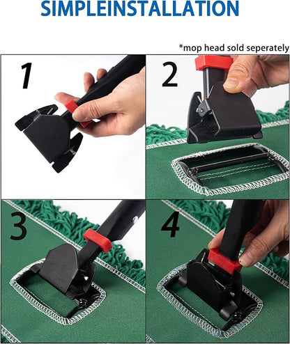 Matthew Cleaning Jaw Clamp Mop Handle, Snap-On Fiberglass Dust Mop Handle for Floor Cleaning, Gripper Holder with Clip-On Connector for Janitorial Supplies, Commercial Use,Restaurants, 60 Inches Red