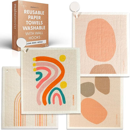 MAISONOVO Swedish Dishcloths- Reusable Paper Towels - Swedish Dishcloths for Kitchen- Modern Pack of 4 - Reusable Paper Towels Washable Kitchen Cleaning Cloths